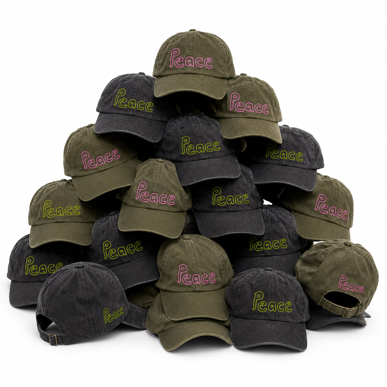Peace Cap Black Neon Yellow Embroidery