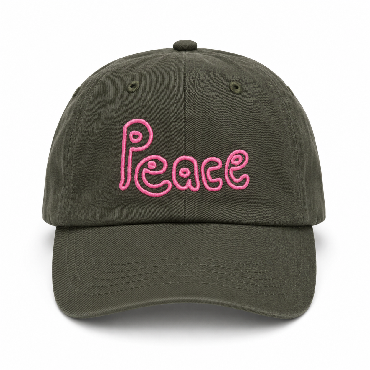 Peace Cap Khaki Neon Pink Embroidery