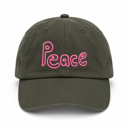 Peace Cap Khaki Neon Pink Embroidery