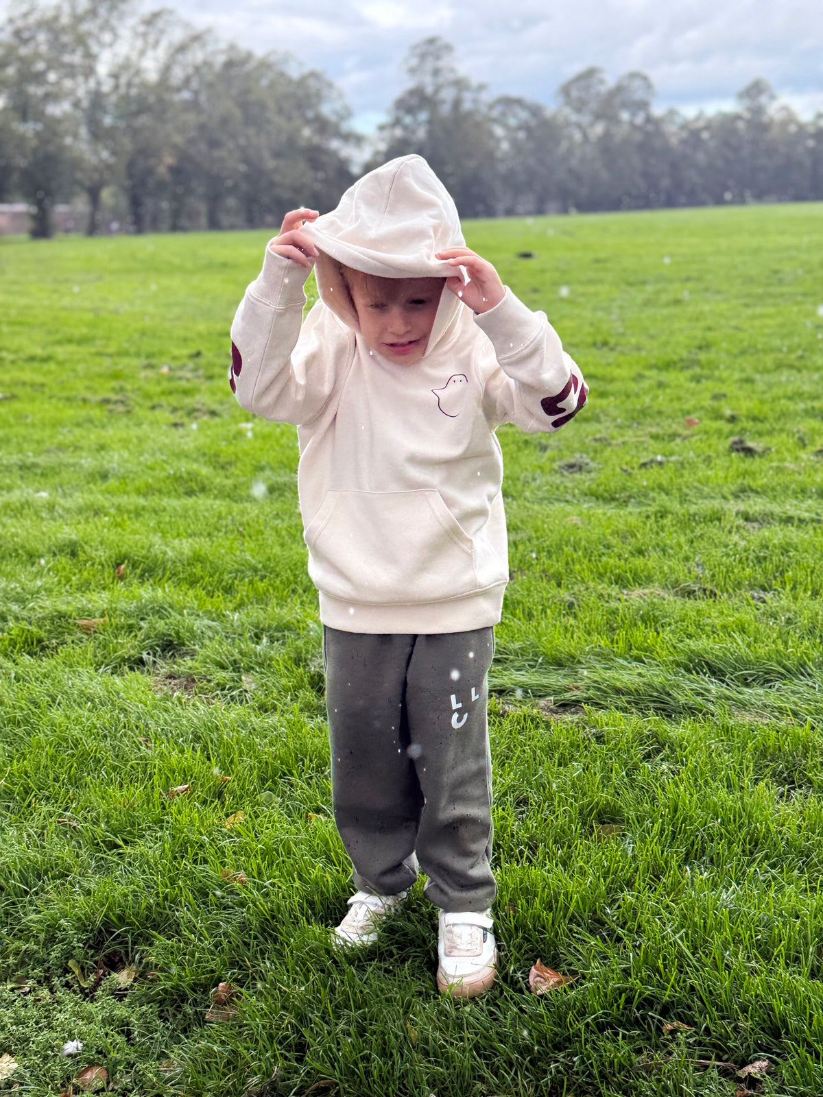Ecru Child-Hood Printed Hoodie