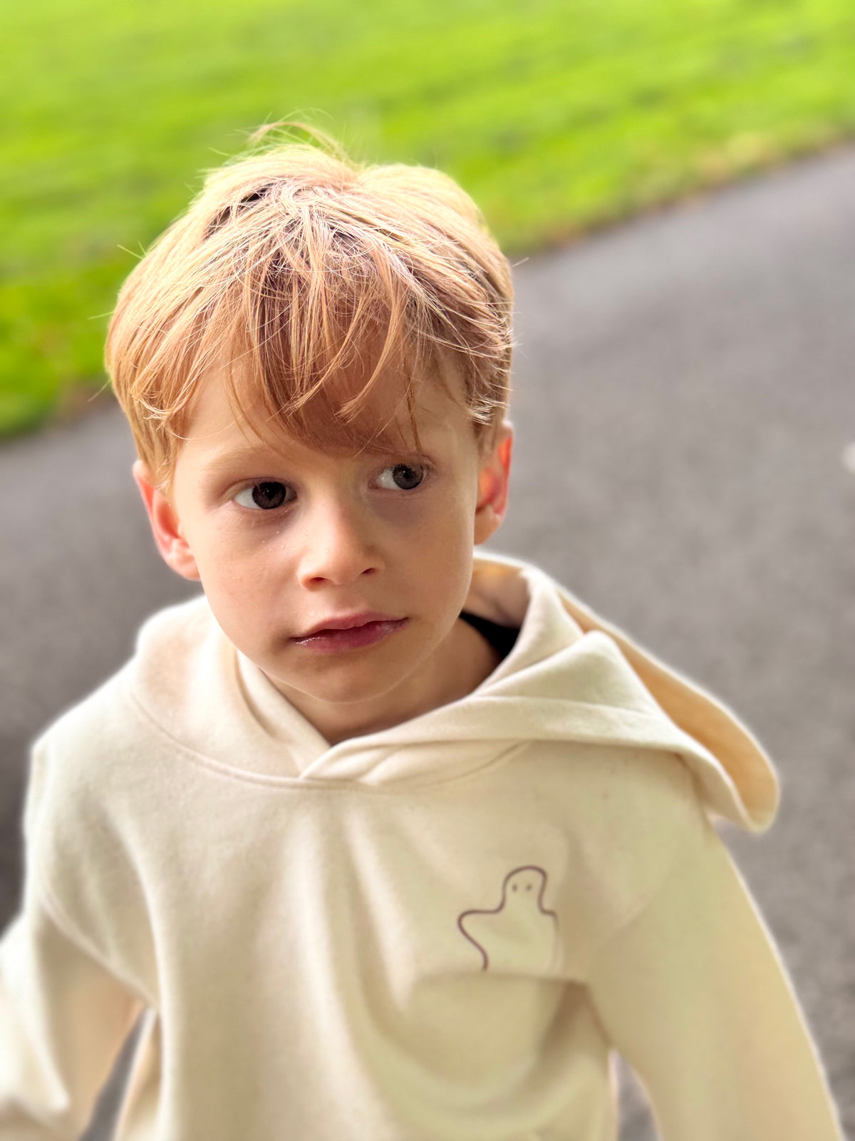 Ecru Child-Hood Printed Hoodie